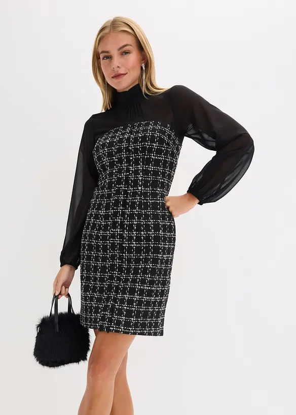 Robe courte en maille bouclette avec manches en mousseline, bonprix