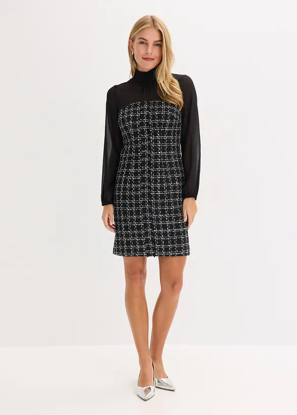 Robe courte en maille bouclette avec manches en mousseline, bonprix