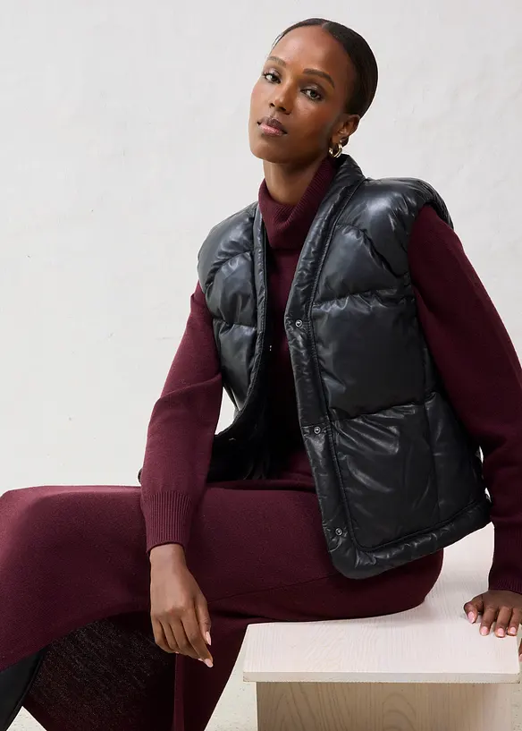 Doudoune sans manches en cuir d’agneau nappa, bonprix