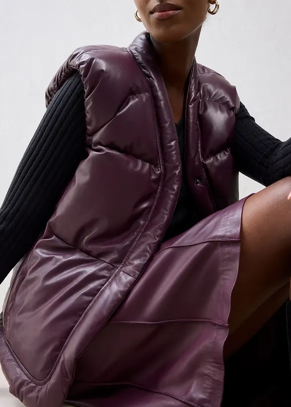 Doudoune sans manches en cuir d’agneau nappa, bonprix