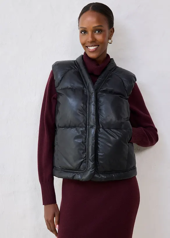 Doudoune sans manches en cuir d’agneau nappa, bonprix