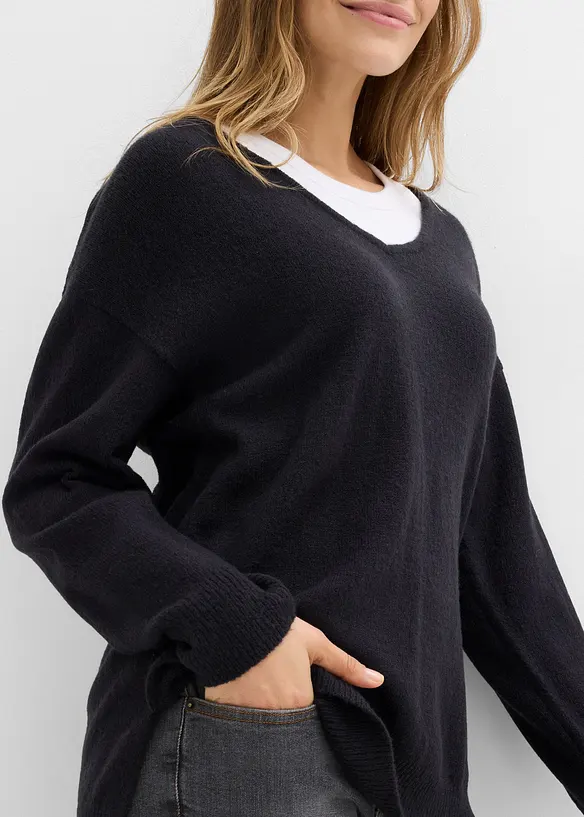 Pull long et oversize &agrave; fentes sur les c&ocirc;t&eacute;s, bonprix