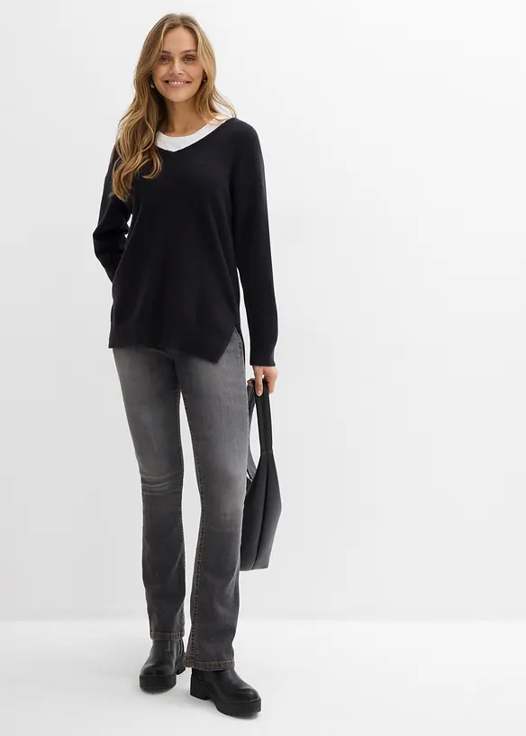 Pull long et oversize &agrave; fentes sur les c&ocirc;t&eacute;s, bonprix