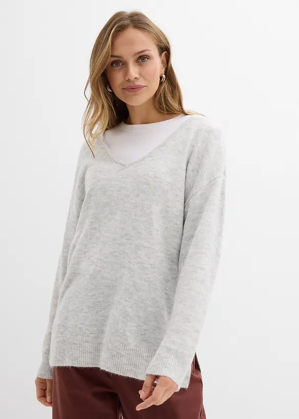 Pull long et oversize à fentes sur les côtés, bonprix