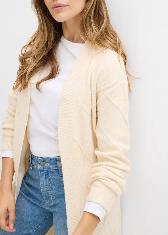 Long gilet en maille torsadée, bonprix