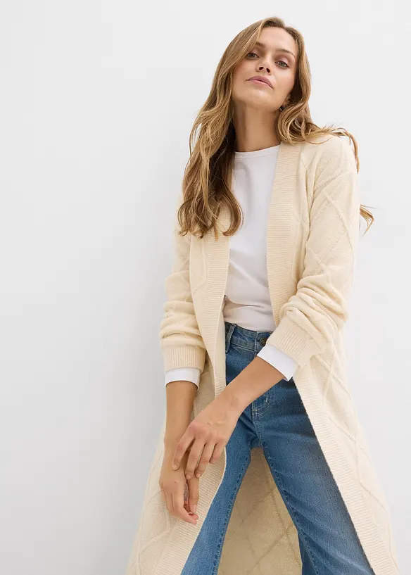 Long gilet en maille torsadée, bonprix