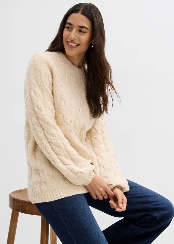Pull oversize à motif torsadé, bonprix