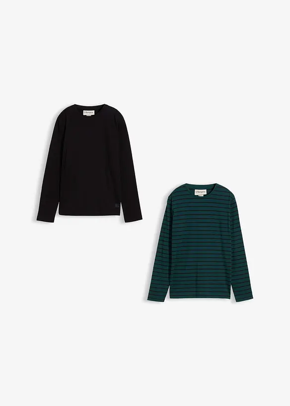 Lot de 2 T-shirts manches longues 100% coton, bonprix