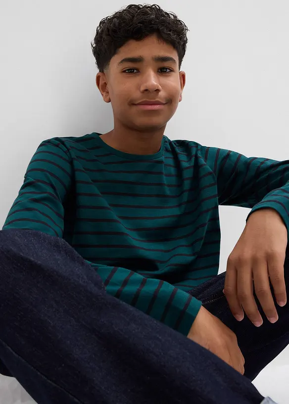 Lot de 2 T-shirts manches longues 100% coton, bonprix