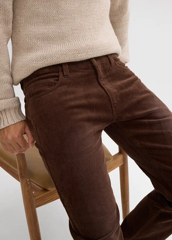 Pantalon droit en velours côtelé extensible aspect délavé, regular, bonprix