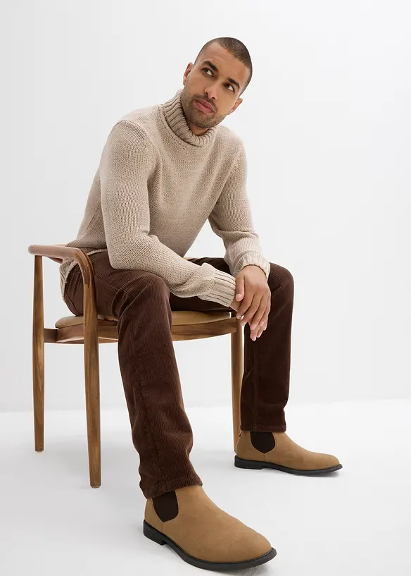 Pantalon droit en velours côtelé extensible aspect délavé, regular, bonprix