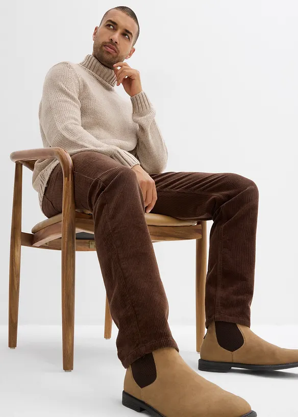 Pantalon droit en velours côtelé extensible aspect délavé, regular, bonprix