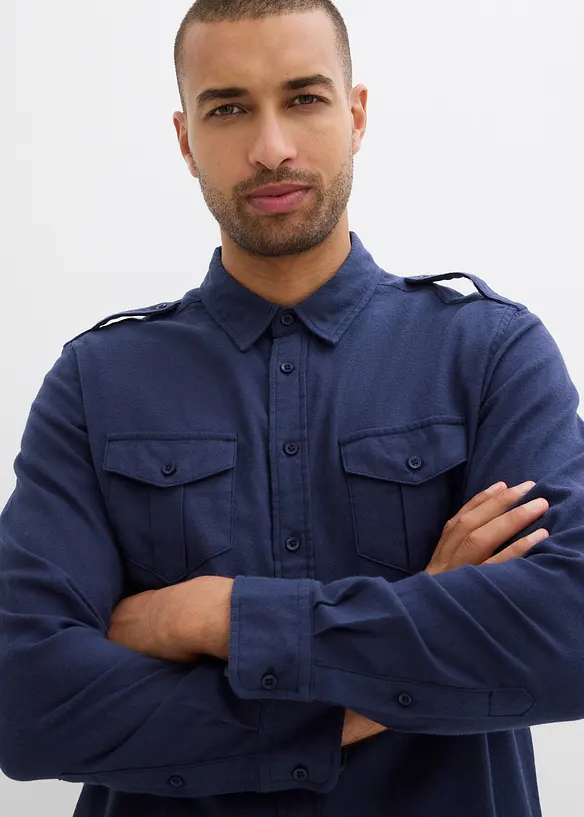 Chemise en flanelle 100% coton avec pattes aux épaules, bonprix