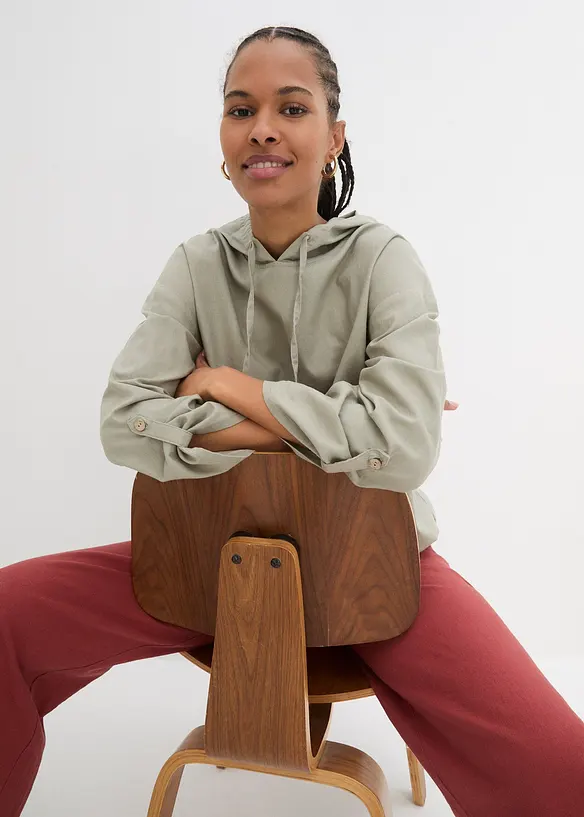 Blouse ample avec capuche en lin m&eacute;lang&eacute;, bonprix