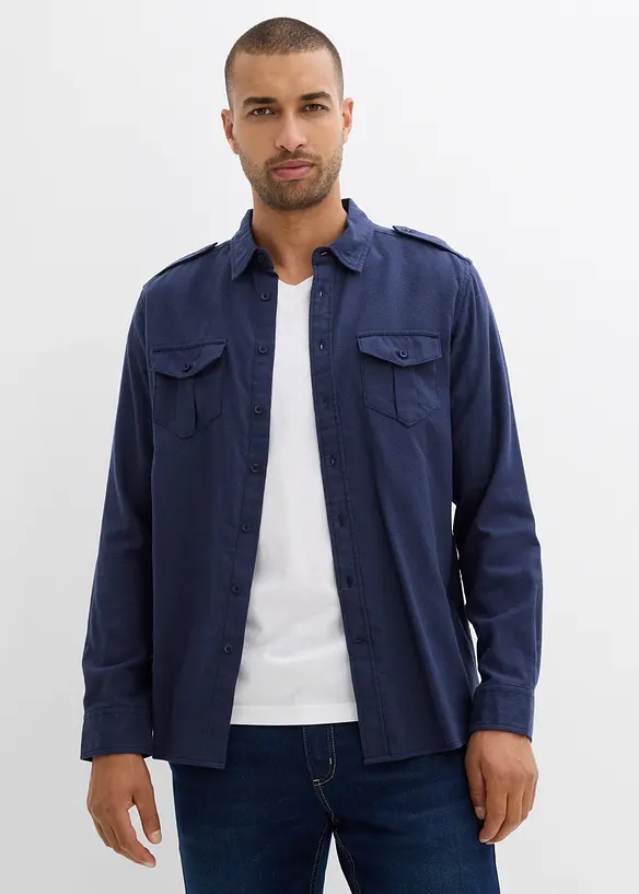 Chemise en flanelle 100% coton avec pattes aux épaules, bonprix