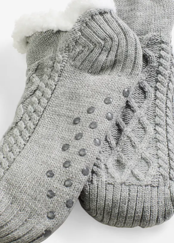 Chaussettes douillettes en maille torsadée avec doublure peluche et semelle antiglisse, bonprix
