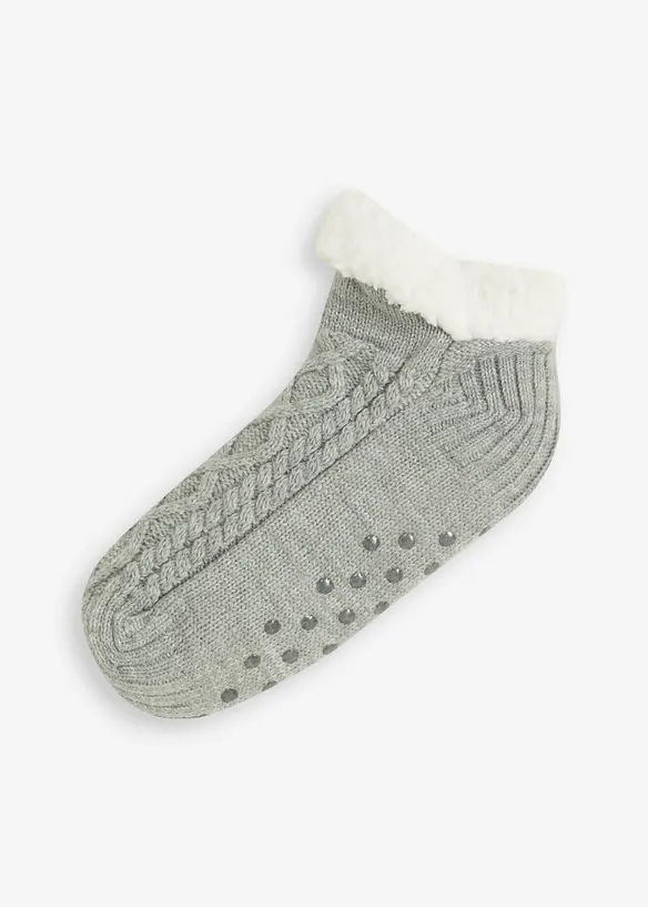 Chaussettes douillettes en maille torsadée avec doublure peluche et semelle antiglisse, bonprix