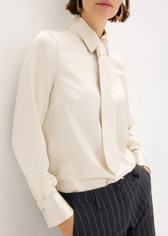 Chemisier en satin avec cravate amovible (2 pces), bonprix