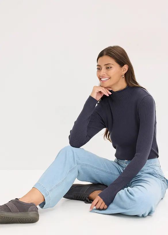 Pull côtelé en viscose mélangée fluide, bonprix