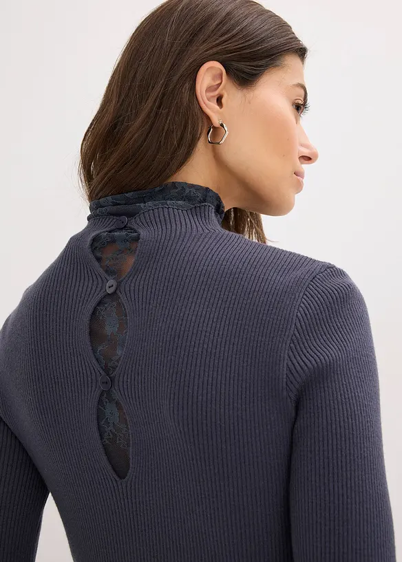 Pull côtelé en viscose mélangée fluide, bonprix