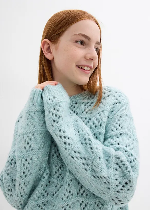 Pull en grosse maille à broderie ajourée, bonprix