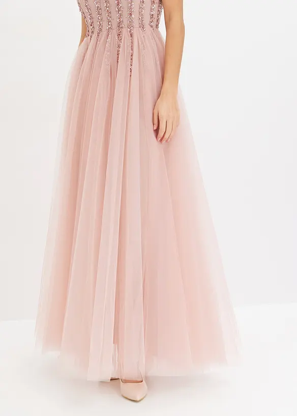 Robe longue en tulle fin avec sequins brodés, bonprix