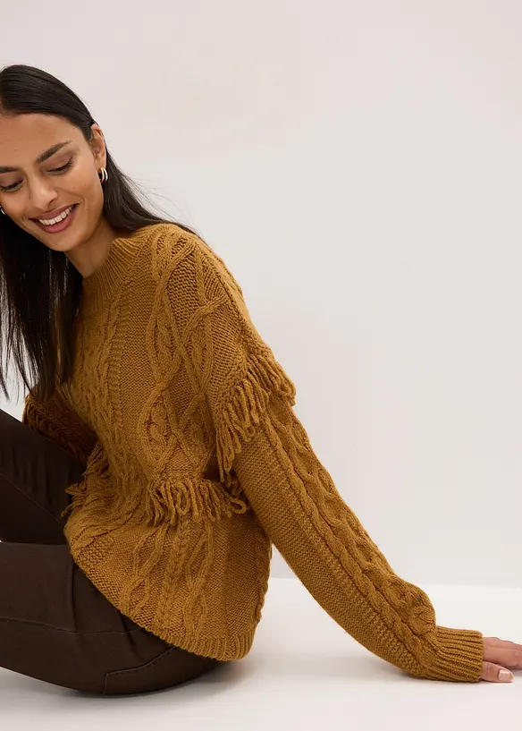 Pull oversize à franges, bonprix