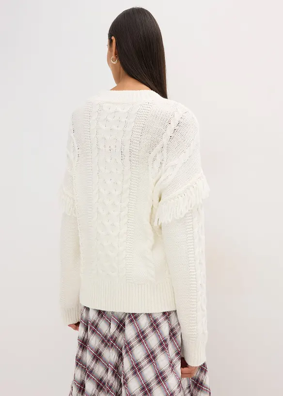 Pull oversize à franges, bonprix