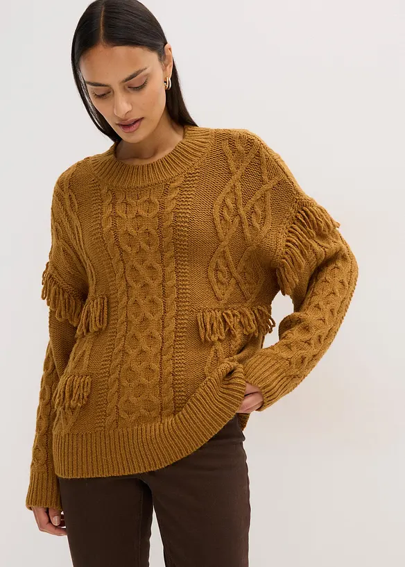 Pull oversize à franges, bonprix