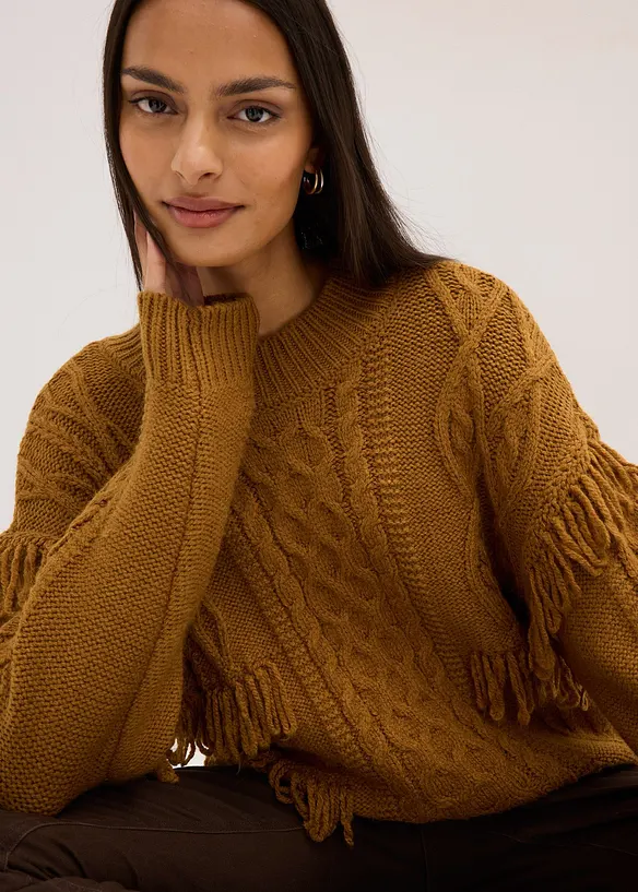 Pull oversize à franges, bonprix