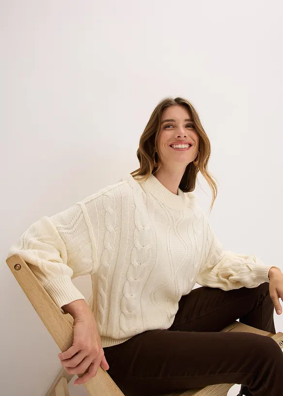 Pull oversize à motif torsadé, bonprix