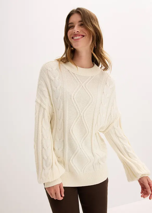 Pull oversize à motif torsadé, bonprix