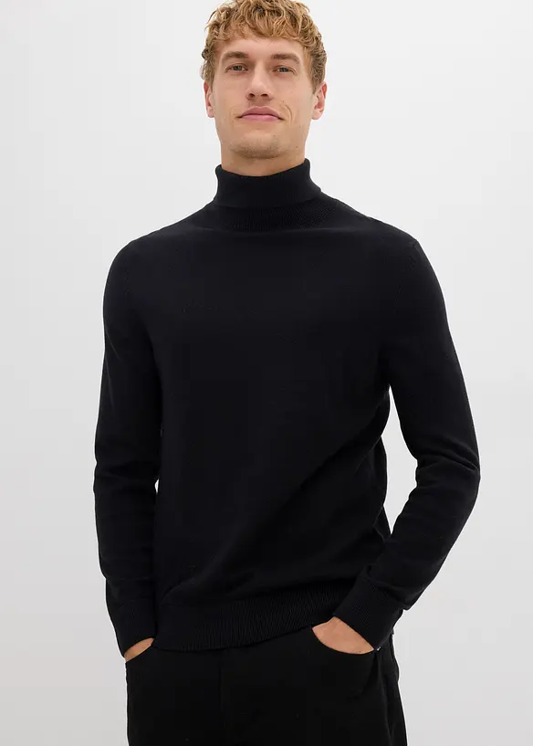 Pull slim à col roulé en fine maille avec laine mérinos, bonprix