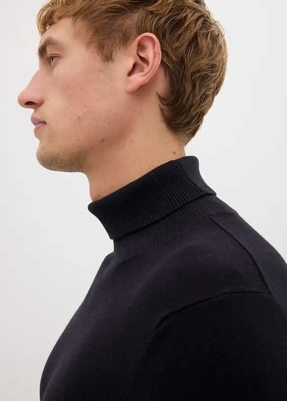 Pull slim à col roulé en fine maille avec laine mérinos, bonprix