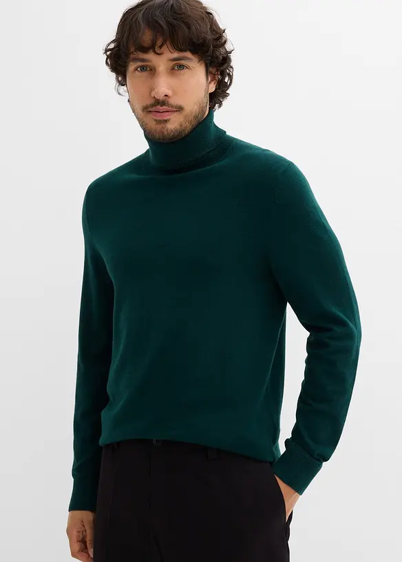 Pull slim à col roulé en fine maille avec laine mérinos, bonprix