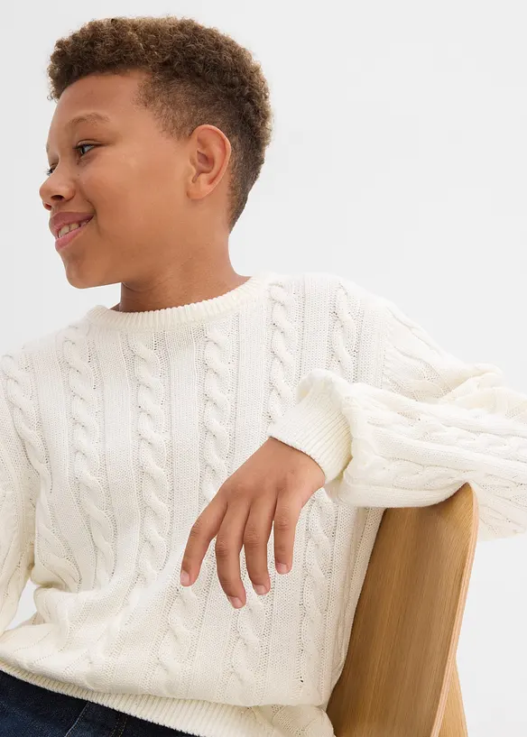 Pull en maille torsadée 100% coton, bonprix