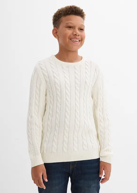 Pull en maille torsadée 100% coton, bonprix