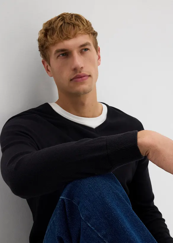 Pull en fine maille avec laine mérinos, bonprix