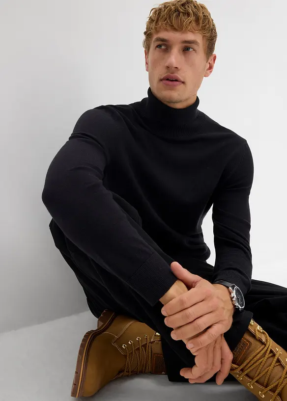 Pull slim à col roulé en fine maille avec laine mérinos, bonprix