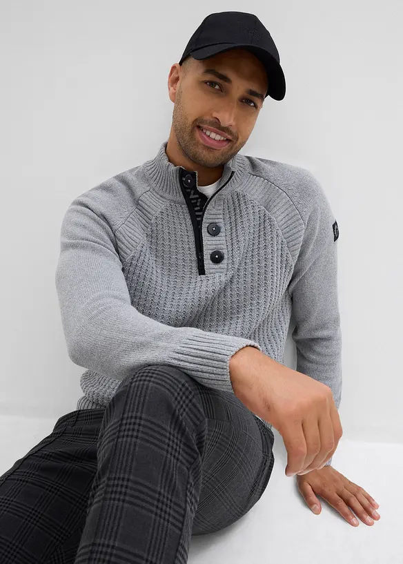 Pull texturé en coton majoritaire à col montant, bonprix
