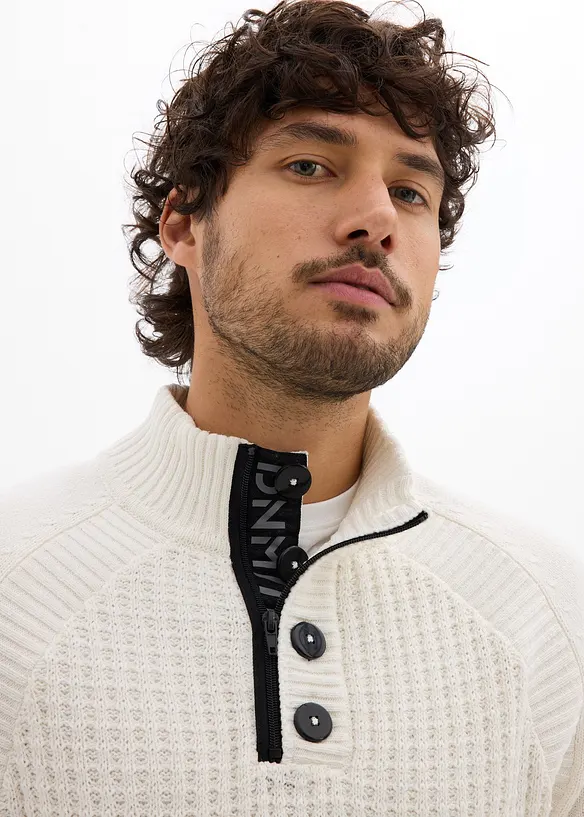 Pull texturé en coton majoritaire à col montant, bonprix