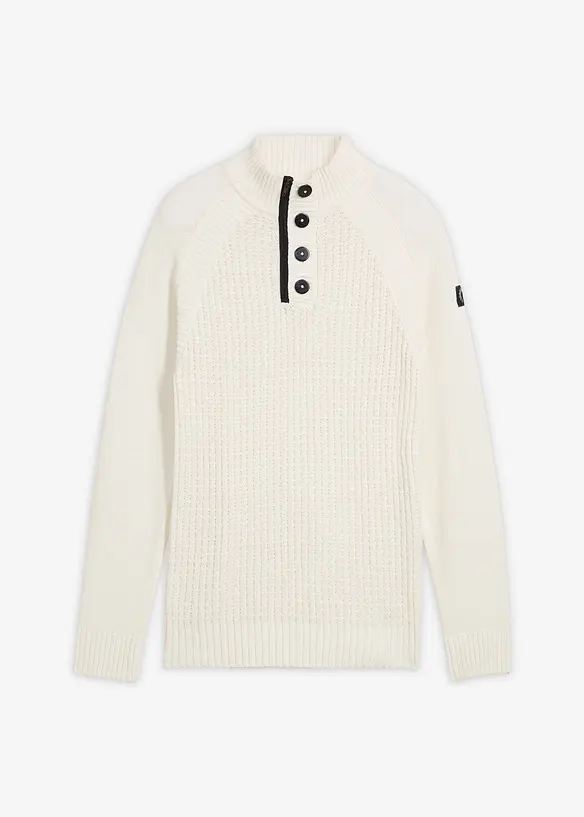 Pull texturé en coton majoritaire à col montant, bonprix