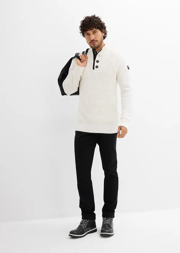 Pull texturé en coton majoritaire à col montant, bonprix