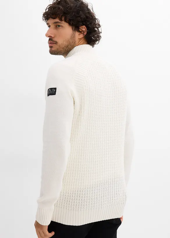 Pull texturé en coton majoritaire à col montant, bonprix