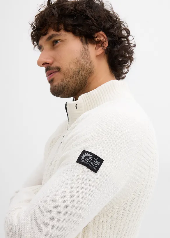 Pull texturé en coton majoritaire à col montant, bonprix