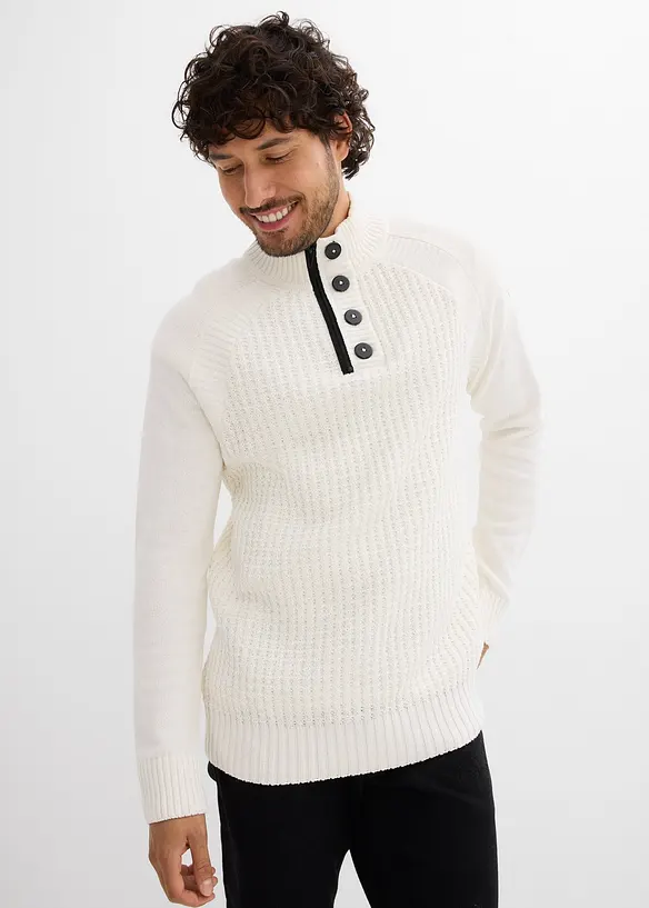 Pull texturé en coton majoritaire à col montant, bonprix