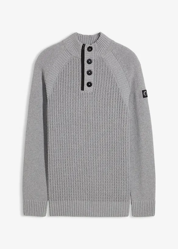 Pull texturé en coton majoritaire à col montant, bonprix