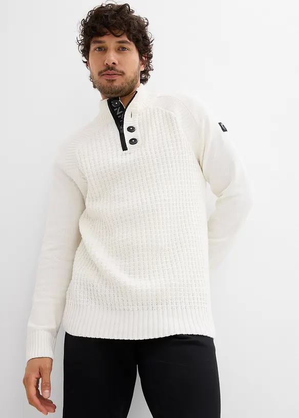 Pull texturé en coton majoritaire à col montant, bonprix