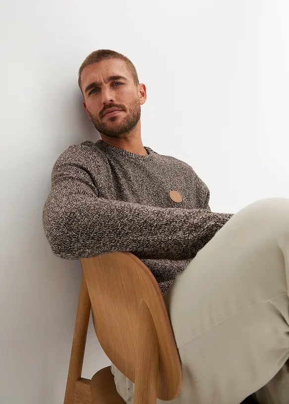 Pull col rond en coton mélangé, bonprix