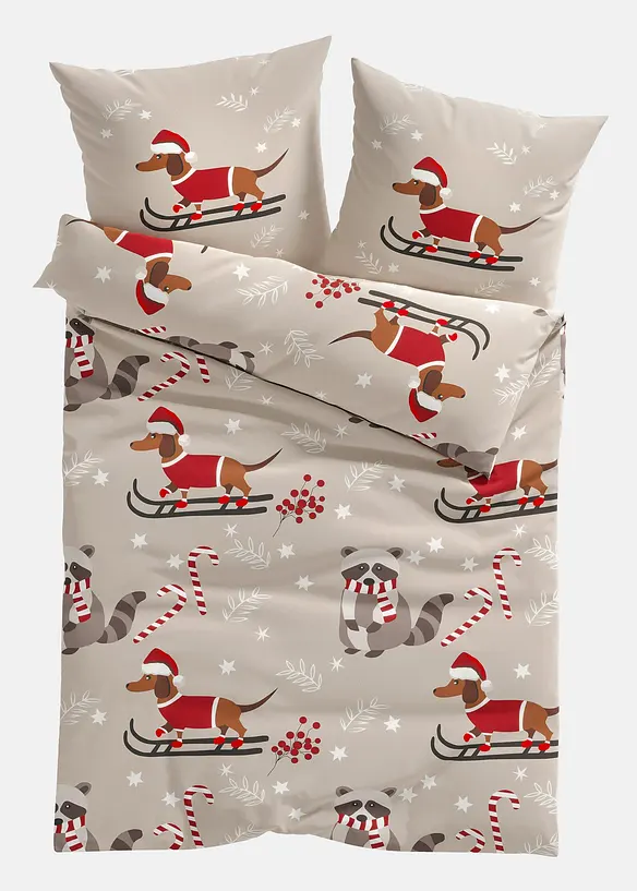 Parure de lit avec teckel de No&euml;l, bonprix